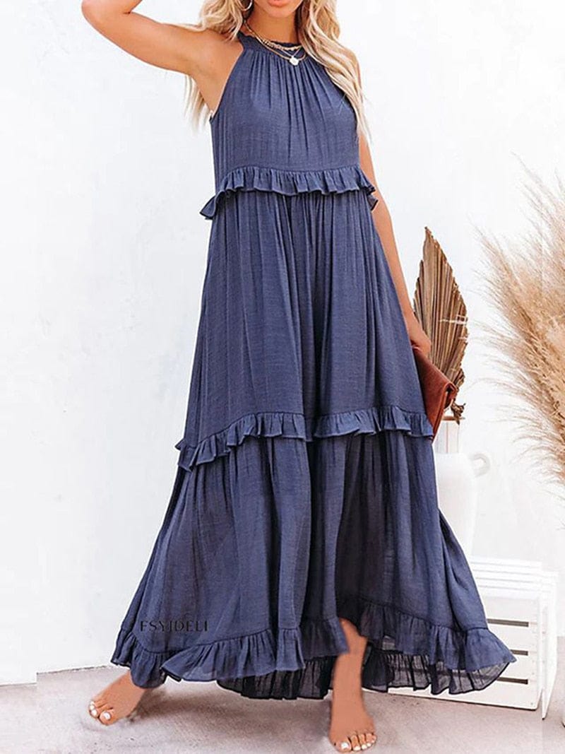 Stella™ | Marine Blauwe Losse Zomerse Feestelijke Maxi Jurk